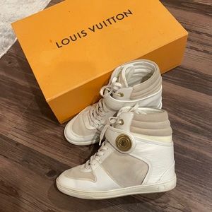 Louis Vuitton White Leather + Suede Sneakers